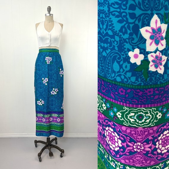 1970s Alex Colman Blue Green Floral Flower Power … - image 1