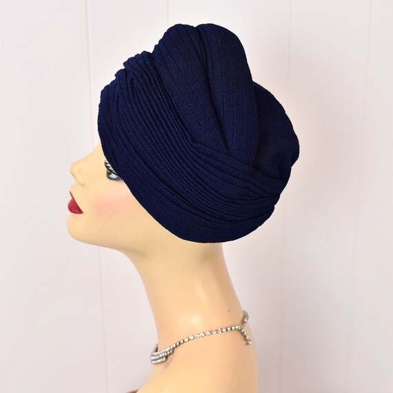 1940s Navy Blue Turban Hat - image 7