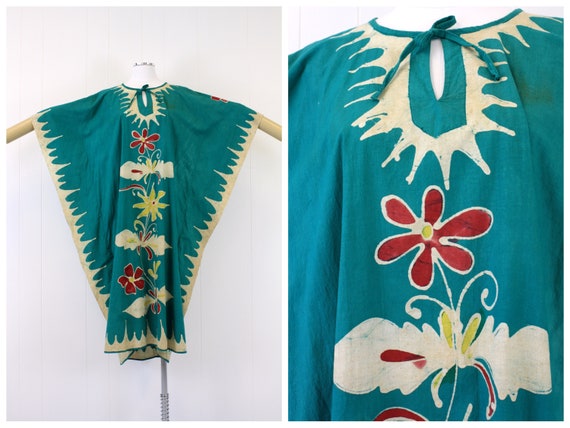 1970s Teal Batik Kaftan