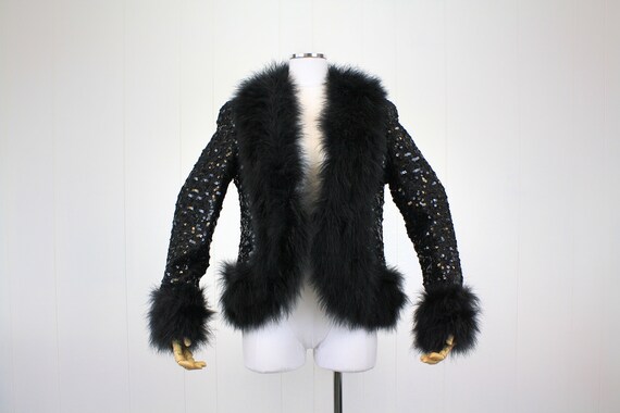 1950s Black Sequin & Feather Jacket