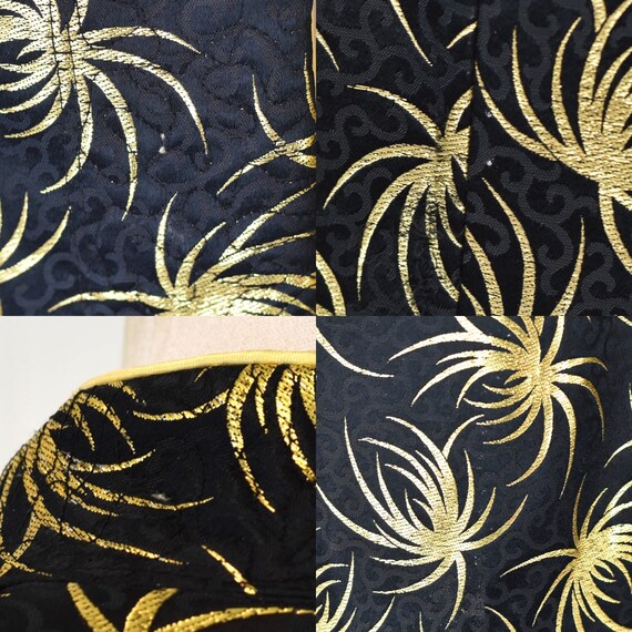 1950s Black & Gold Metallic Starburst Brocade Asi… - image 10