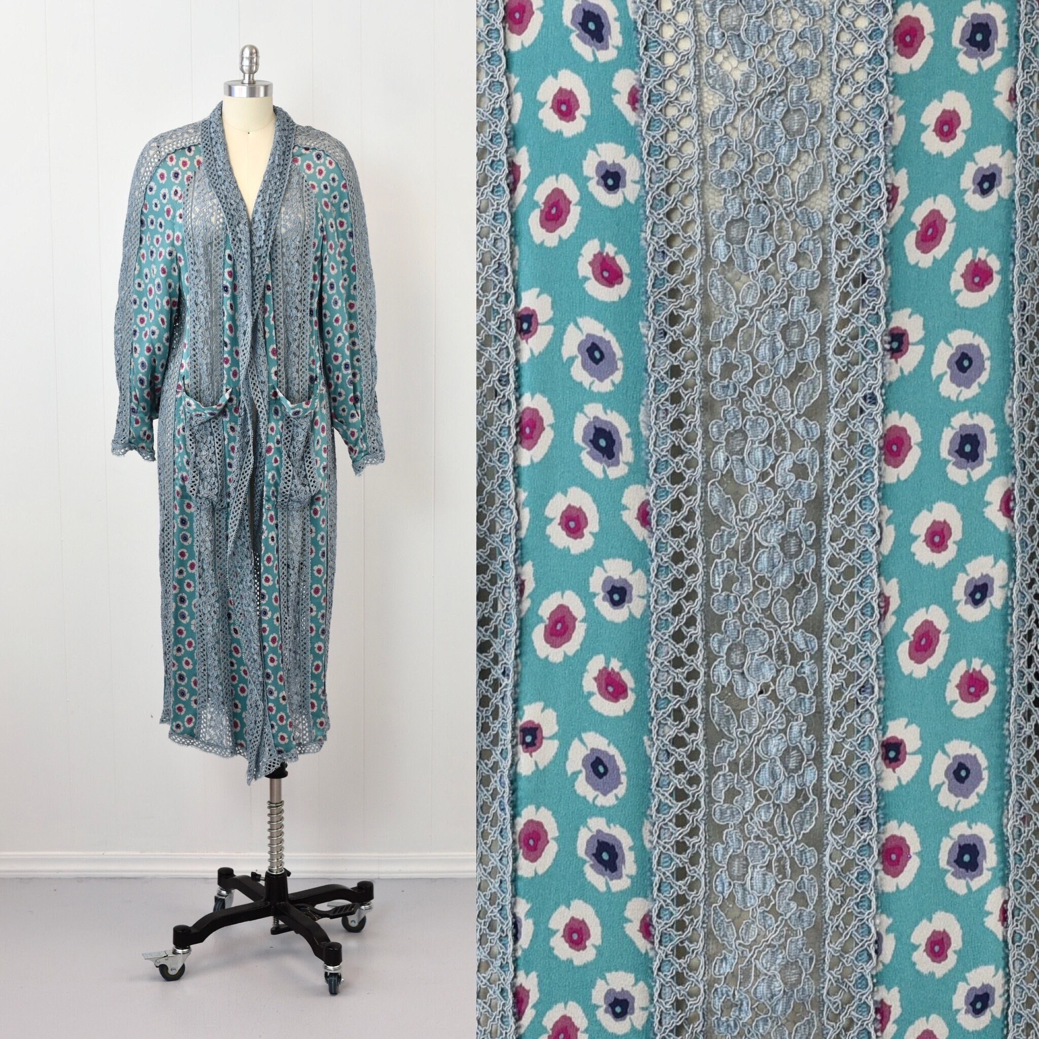 1980s Koos Van Den Akker Floral Lace Blue Sheer Spring