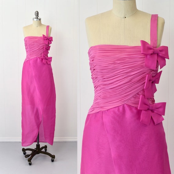 1980s Louis Feraud Pink Bow Party Dress Gown - image 1