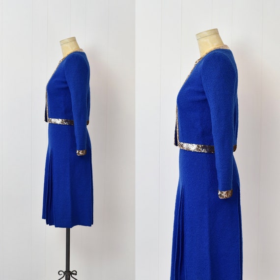 1980s Adolfo Cobalt Royal Blue Sequin Two Piece J… - image 6