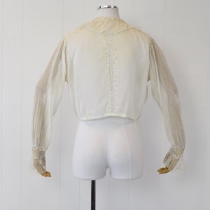 Antique 1900s White Voile Floral Embroidered Blouse image 6