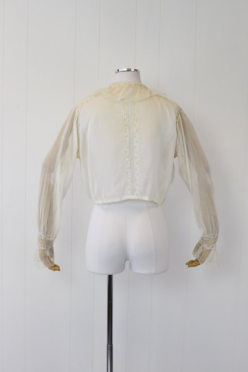 Antique 1900s White Voile Floral Embroidered Blouse image 6