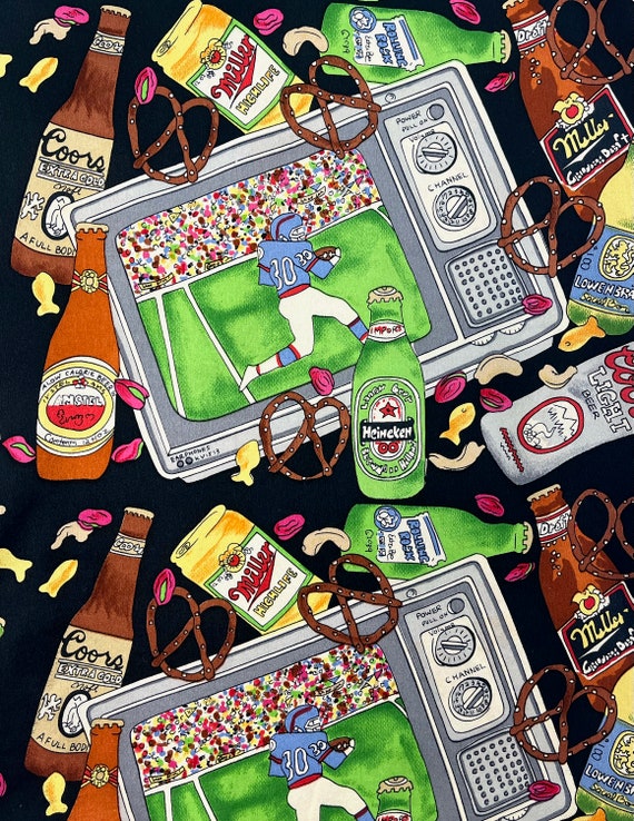 RARE 1991 Nicole Miller Silk Football Beer Food N… - image 2