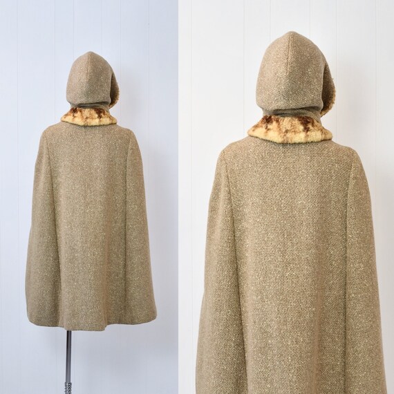 1950s Vogue Faux Fur Wool Cape with Matching Removabl… Gem
