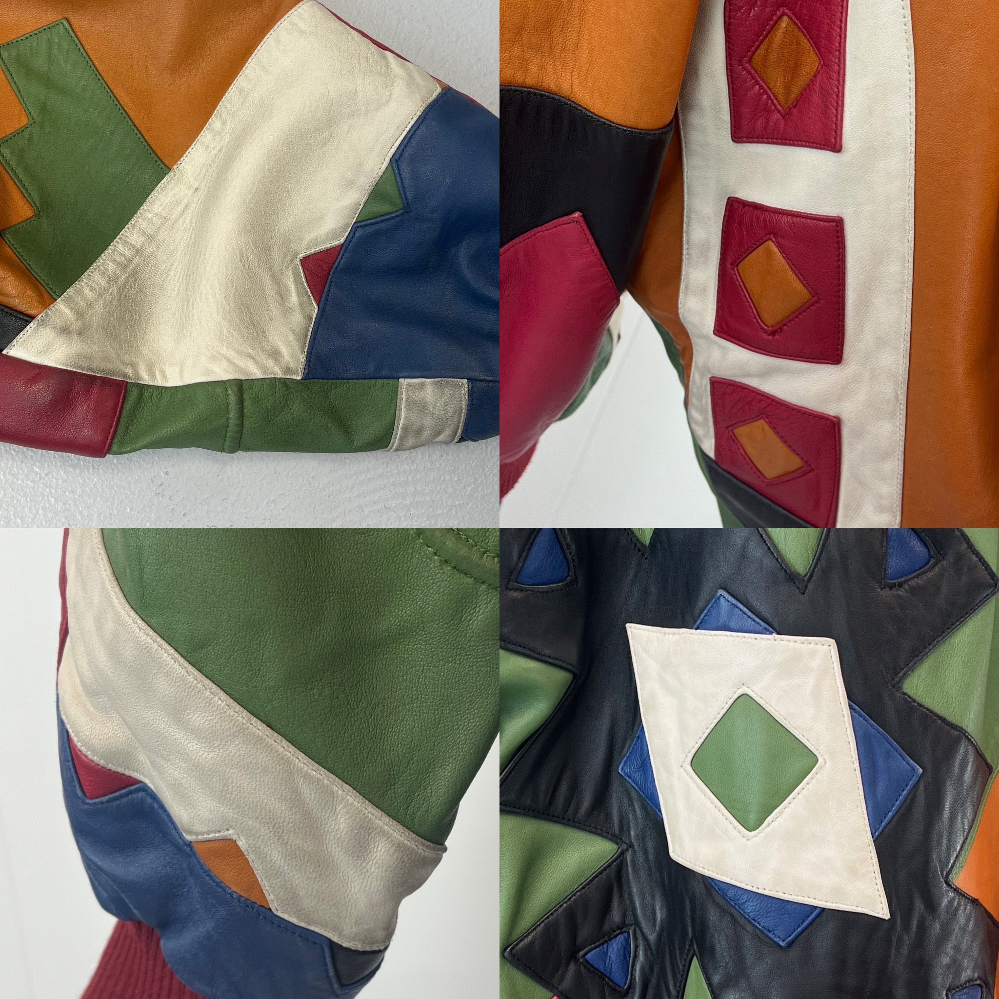 1990s Marc Buchanan Pelle Pelle Leather Crazy Colorful Patchwork