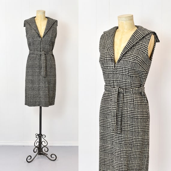 1960s Houndstooth Print Sloat & Co Wool Mod Shift… - image 1