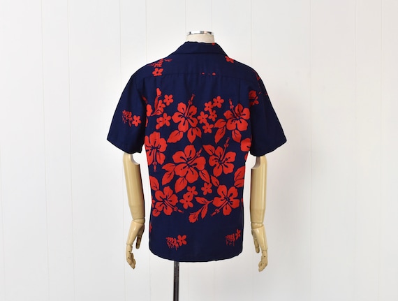 1960s/1970s Ui-Maikai Blue Red Floral Hibiscus Ha… - image 7