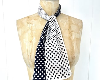 1980s Vera Neumann Polka Dot Navy Blue White Veresa Polyester Scarf