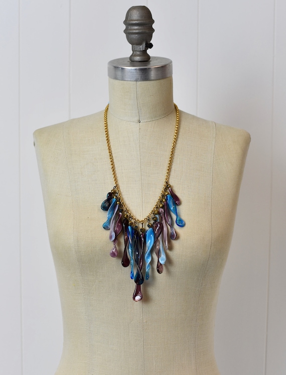 1970s/1980s Blue & Purple Glass Statement Necklace