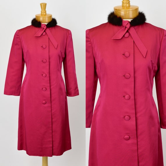 1960's Raspberry Coat with Mink Collar