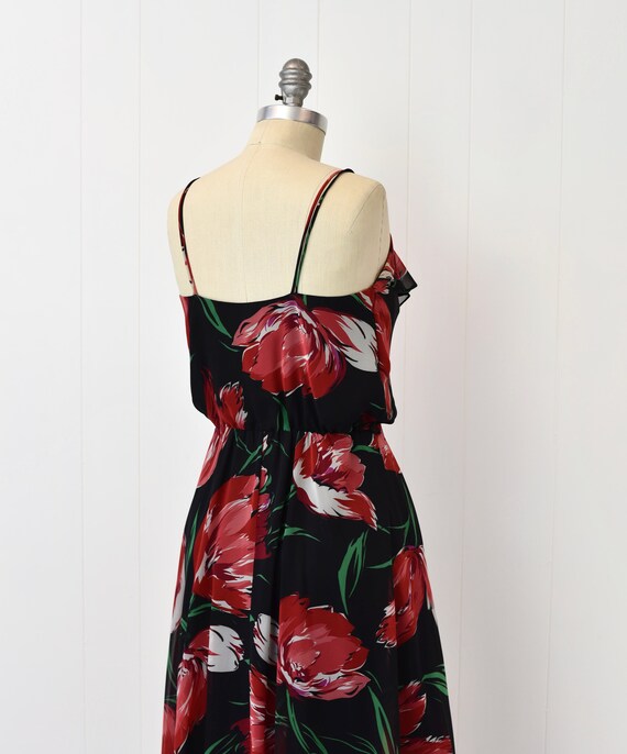 1970s Poppy Floral Chiffon Red Black Ursula of Sw… - image 8
