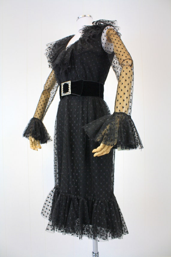 1960s Black Polka Dot Ruffle Dress Deadstock NWT - image 2