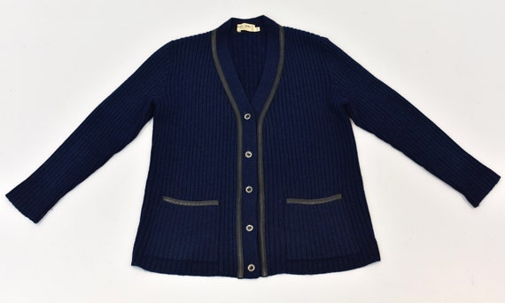 1980s Hermès Sport Navy Blue Wool Mohair Black Le… - image 4
