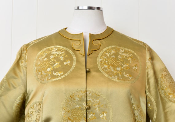 1950s Asian Gold Satin Brocade Jacket Top - image 2