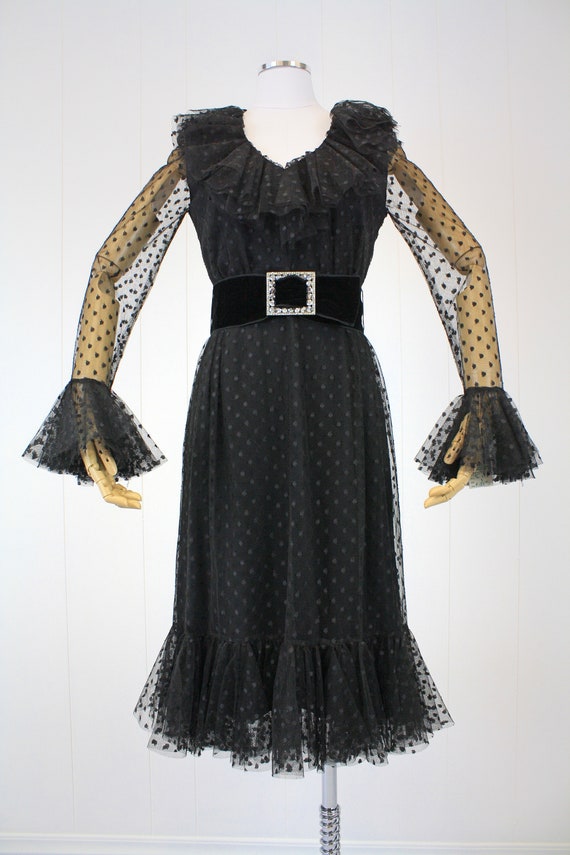 1960s Black Polka Dot Ruffle Dress Deadstock NWT - image 5