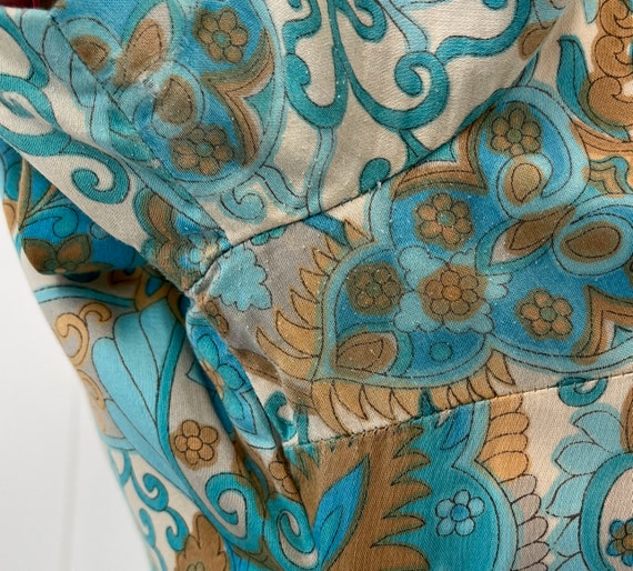 1960s Floral Paisley Blue Brown Pleated Mod Scoot… - image 9