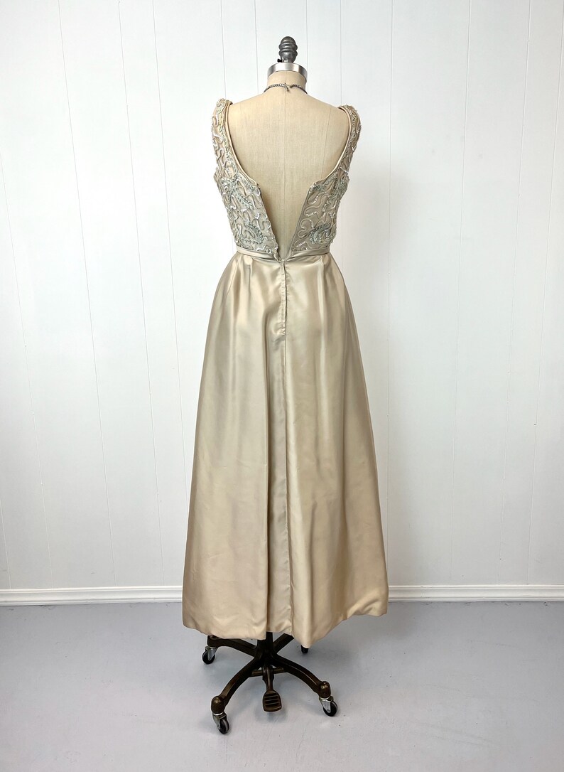 1960s Champagne Ribbon Sequin Embroidered Party Dress Gown image 4