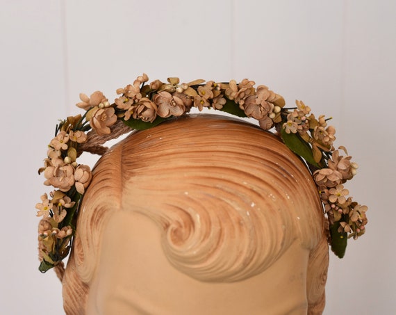 1950s Floral Faux Flowers Bridal Wedding Crown Sk… - image 3