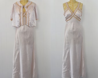 1940s Unicorn Nightgown & Bed Jacket Lingerie Set