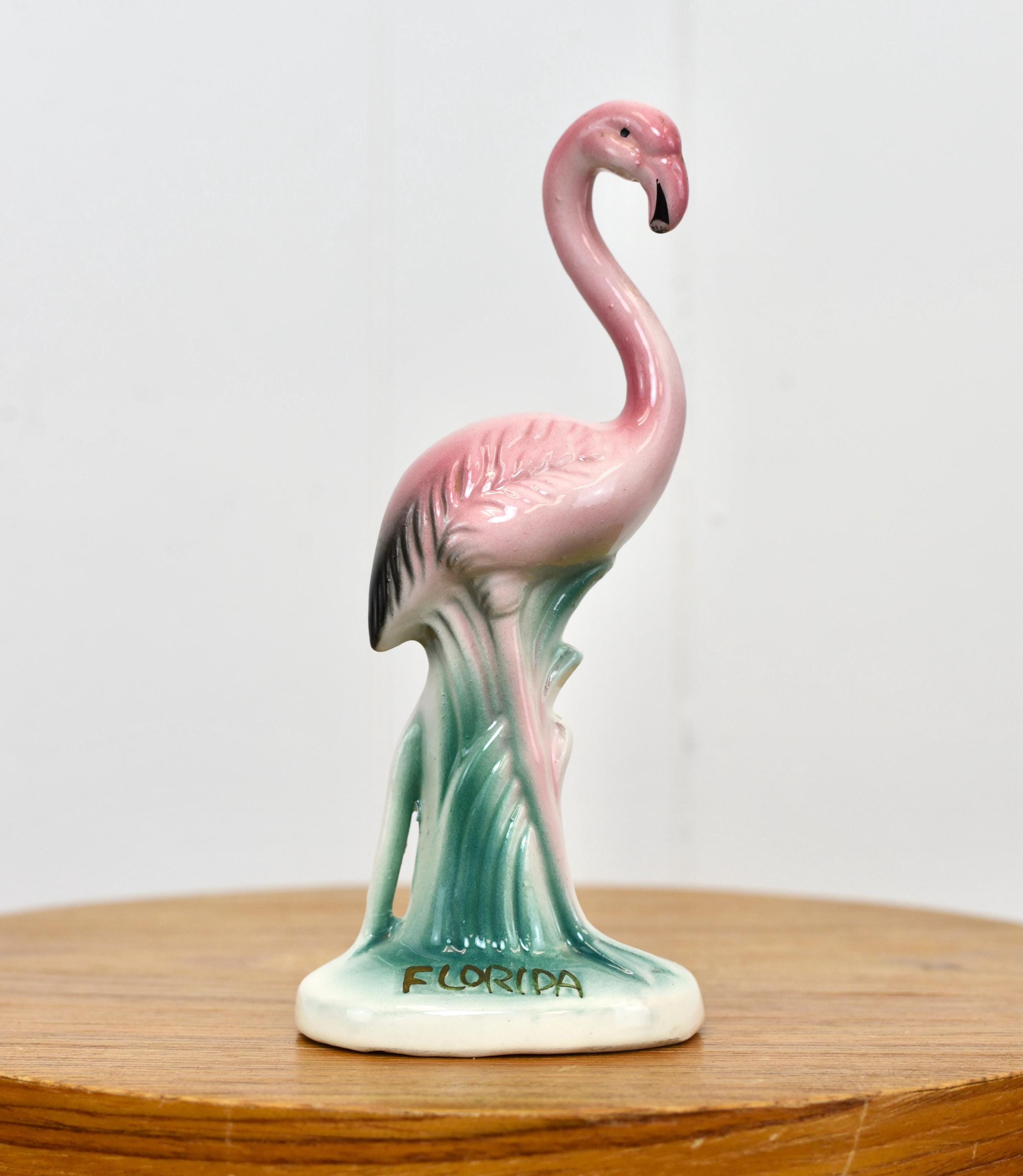 希少品！50's〜ピンク色アメリカンアンティークミッドセンチュリー陶器灰皿USA 1950s Pink Flamingo Bird Florida Souvenir Ceramic Sculpture