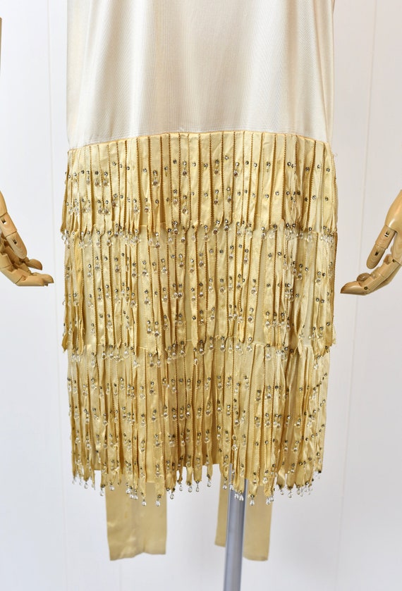 1920s Beaded Fringe Rhinestone Flapper Dress - image 3