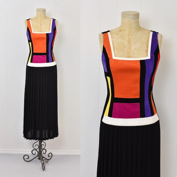 1990s Cache Ultra Suede Patchwork Black Pleated C… - image 1