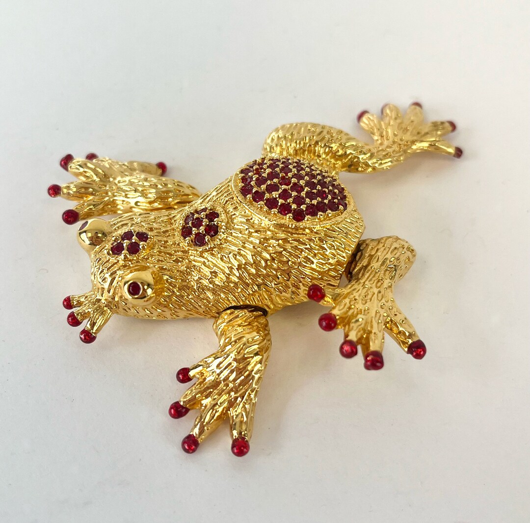 Vintage Frog Prince Hutton Wilkinson Red Rhinestone Red Gold