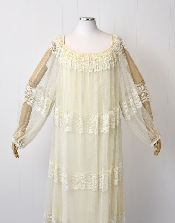 1970s Designer White Floral Tulle Dress Marita by… - image 2