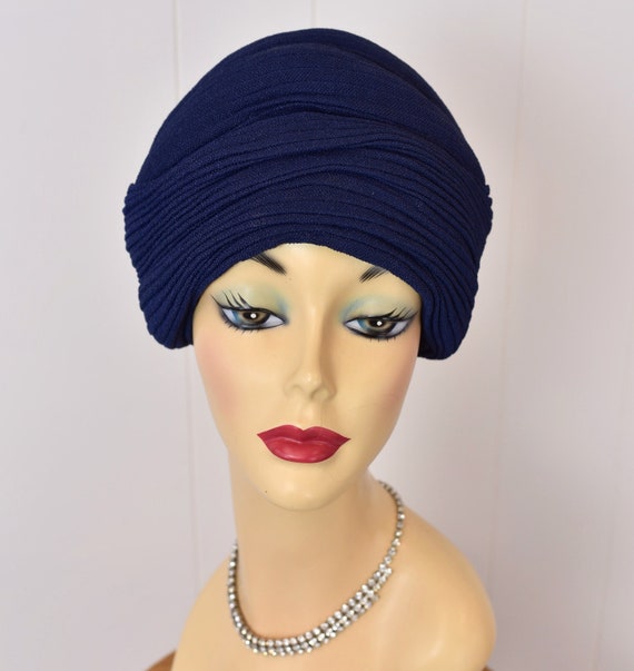 1940s Navy Blue Turban Hat - image 1