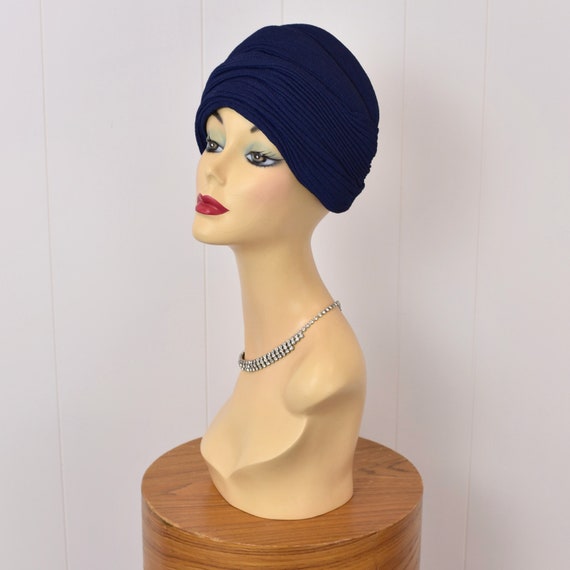 1940s Navy Blue Turban Hat - image 4