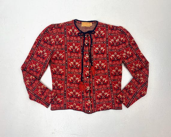 1940s Catalina Jacquard Floral Fauna Deer Novelty Print Wool Knit