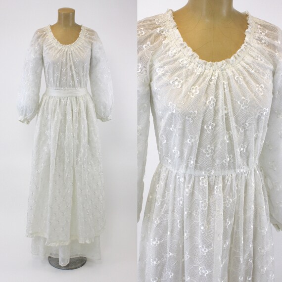 1970's Hanae Mori Sheer Floral Dress & Apron Set
