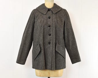 1960s Gray Black Striped Wool Coat Jacket As Is