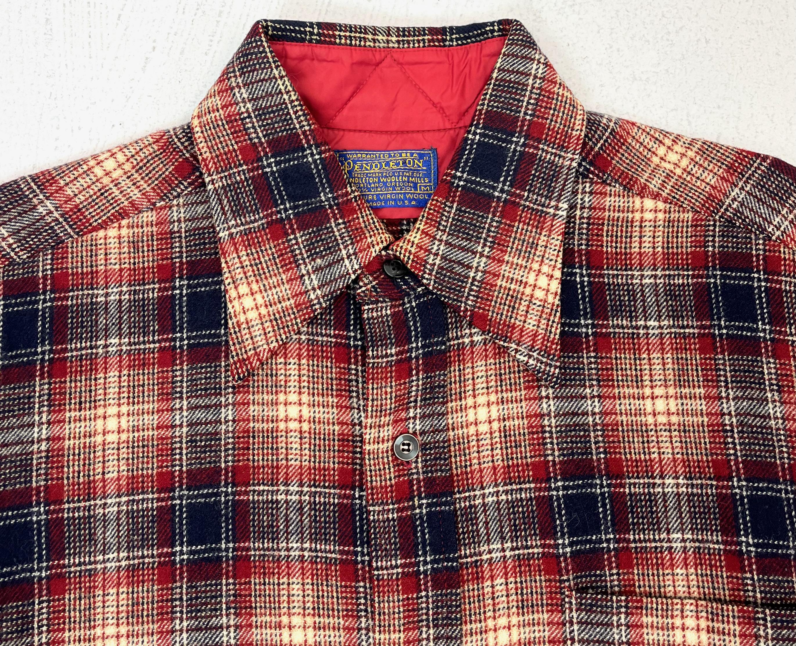 1960s/1970s Pendleton Plaid Wool Red White Blue Long Sleeve Button