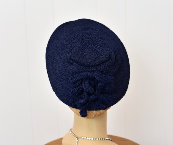 1950s/1960s Navy Blue Multi Bow Design Cap Hat - image 9