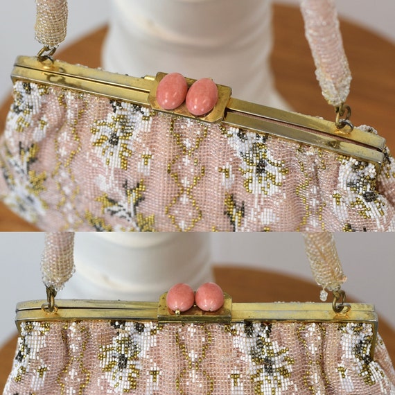 1950s Pink Floral Saks Fifth Avenue Beaded Purse … - image 10