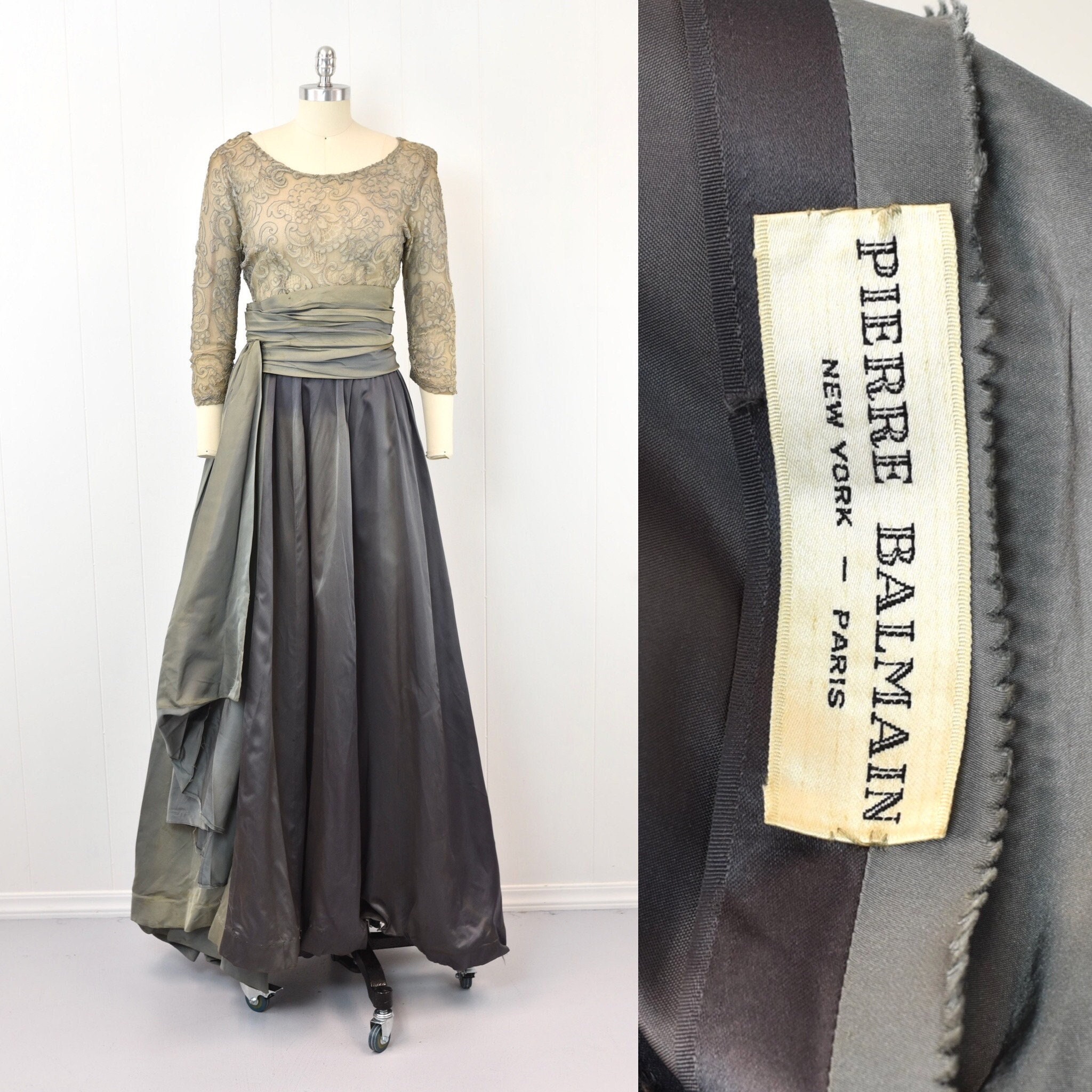 1950s Pierre Balmain Lace Satin Party Formal Ball Gown Maxi Dress Wounded  as Is - Etsy