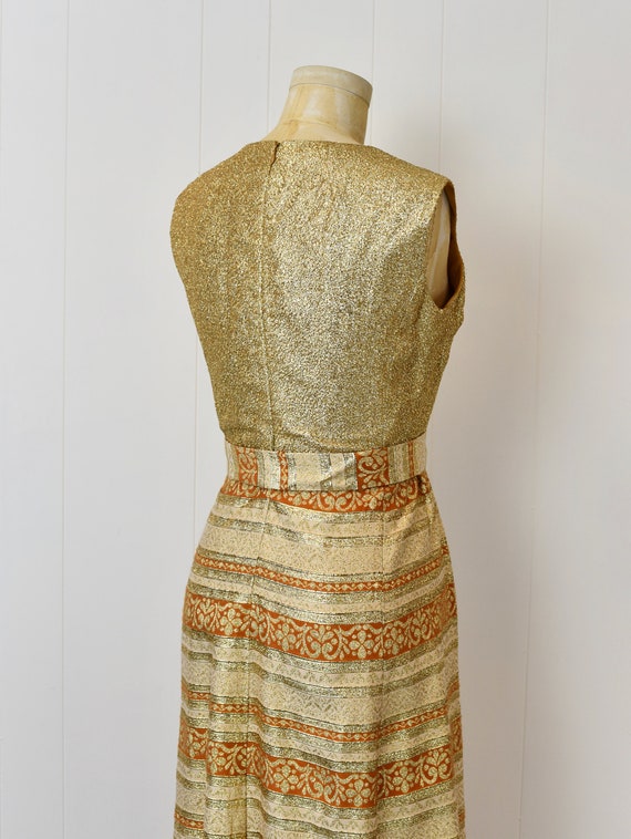 1960s Gold Metallic Brocade Party Gown Maxi Dress - image 7