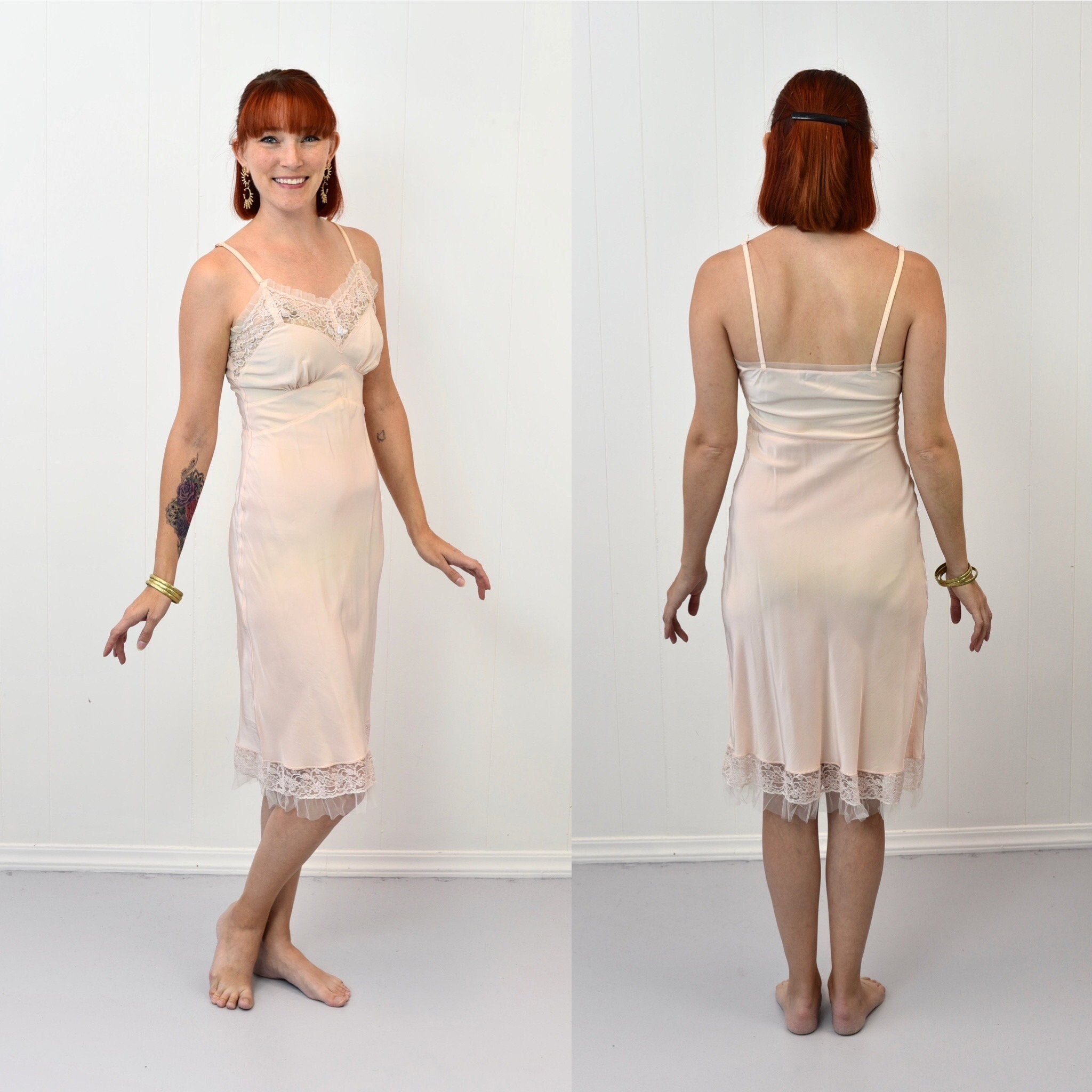 1940s/1950s Pink Floral Lace Rayon Superfit by Superior