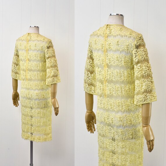 1960s Yellow Lace Sequin Beaded Floral Tulle Shee… - image 8