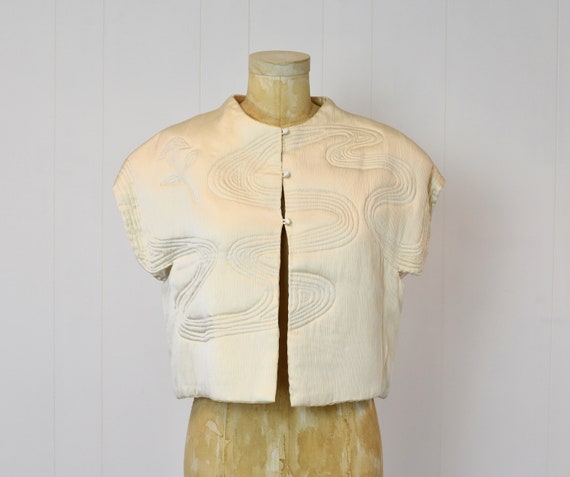 1970s Ronald Amey Couture Ivory Off White Silk Em… - image 1