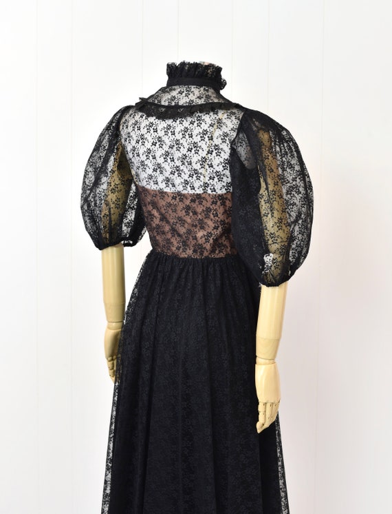 1980s Albert Capraro Black Floral Lace Victorian … - image 9
