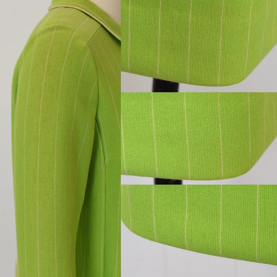 1960s/1970s Lime Green White Striped Wool Blouse … - image 7