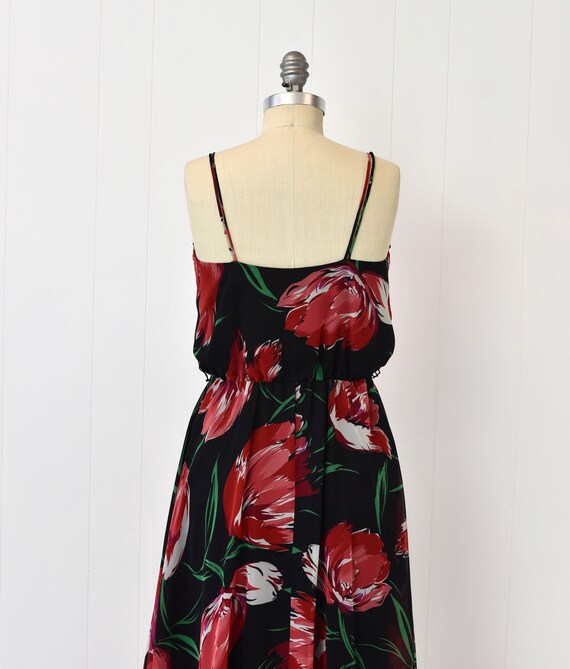 1970s Poppy Floral Chiffon Red Black Ursula of Sw… - image 6