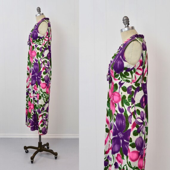 1960s Hawaiian Floral Print Purple Pink Aloha Tik… - image 4