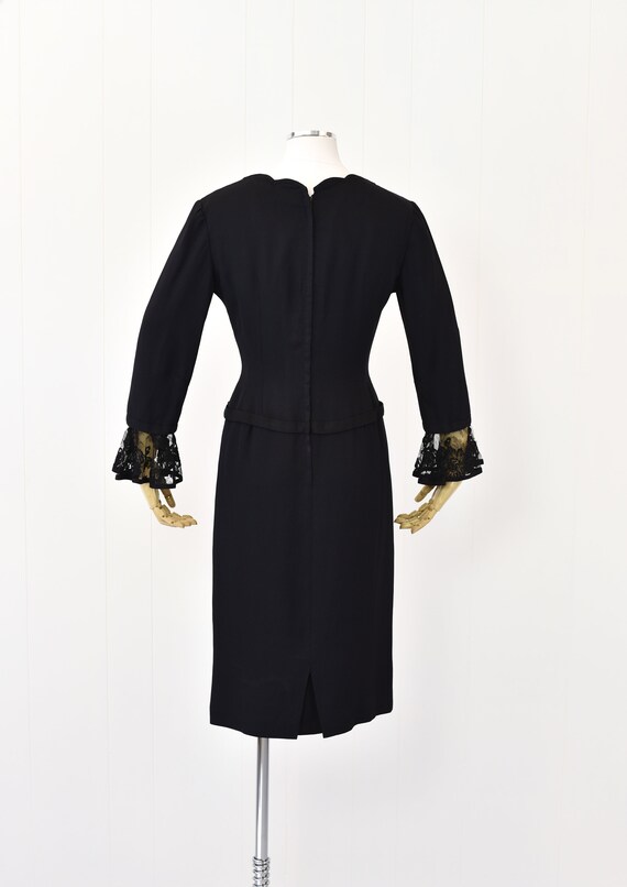 1950s Black Dress and Jacket Set in Hand Loomed Spiderweb Lace